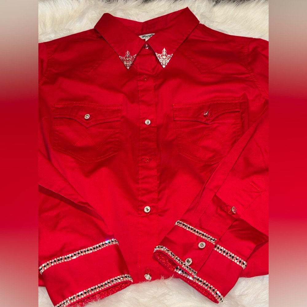 Red Ladies Western Shirt with Embellished Cuffs